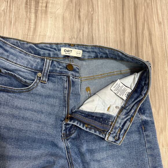 Oat New York Jeans women’s high rise wide leg crop Blue Raw Hem Denim Size 6/28 - Picture 9 of 11